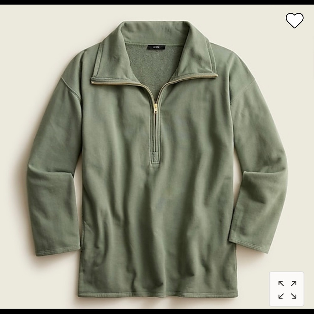 J. Crew Oversize University Terry half-zip tunic/ Sweatshirt -XS Cypress Green
